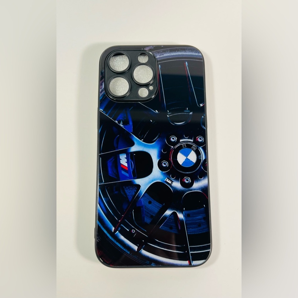 BMW Wheel Design Phone Case for iPhone 14 Pro Max- Black and Blue